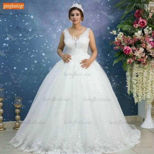 White O Neck Wedding Gowns Sleeveless Robe De Mariee Lace Appliqus Tulle Ball Gown Bride Dresses For Women 2021 Vestido De Novia