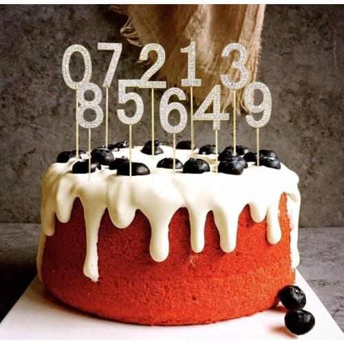 1Pc Glitter Number Cake Topper Bling Sparkle Cake Flag For Birthday Party Decorations Gold Silver Digital Cupcake Decor Supplies