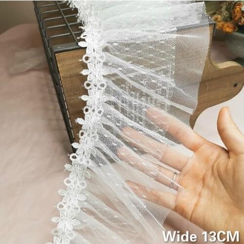 13CM Wide Double Layers White Tulle 3d Flowers Fringe Ribbon Lace Collar Ruffle Trim Wedding Princess Dolls Apparel Sewing Decor