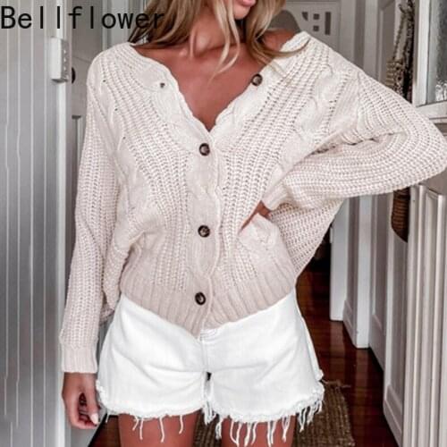 2021 New Solid Knit Cardigan Women Winter Sweater Clothes Button V-Neck Loose Single Breasted Casual Vintage Cropped Sweaters