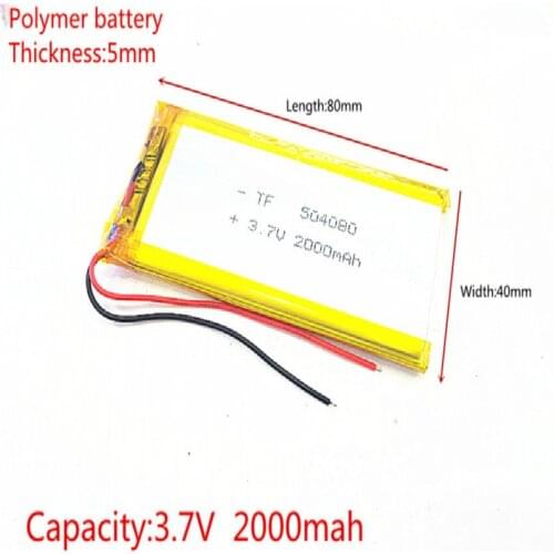 3.7V 2000mAh 504080 Lithium Polymer Li-Po li ion Rechargeable Battery cells For Mp3 MP4 MP5 GPS mobile bluetooth