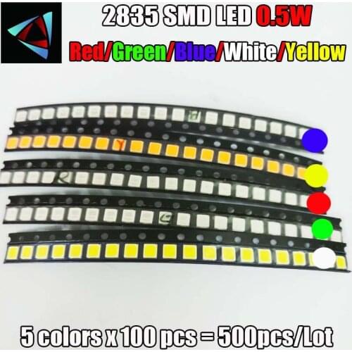 500pcs 2835 0.5W SMD LED 5 colors x 100pcs Diodes SMD LED 2835 Light Emitting Diode RED / Yellow / Green / White / Blue