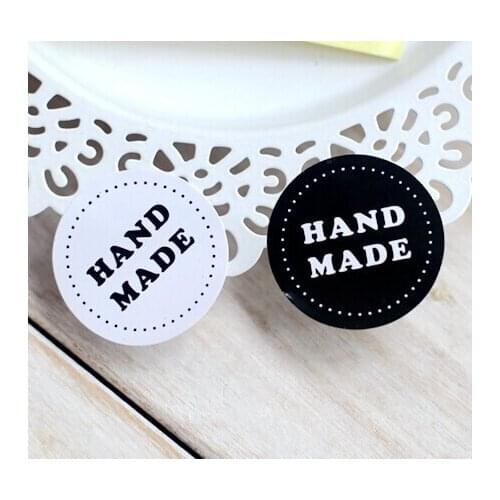 80PCS/lot Round Black and white HAND MADE Craft paper Sealing sticker/Vintage DIY Gifts posted/Baking Decoration label