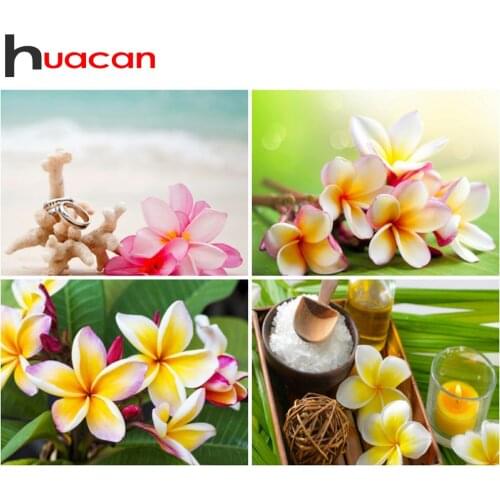 Huacan Diamond Painting Flowers Cross Stitch Home Decoration Diamond Mosaic Frangipani Decoration For Home