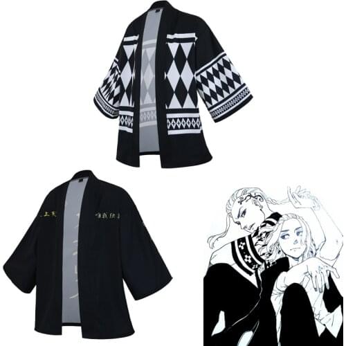 Anime Tokyo Revengers T-shirt Hanagaki Takemichi Black White Pattern T shirt Tops Ken Ryuguji Short Sleeve Tees Haori Summer