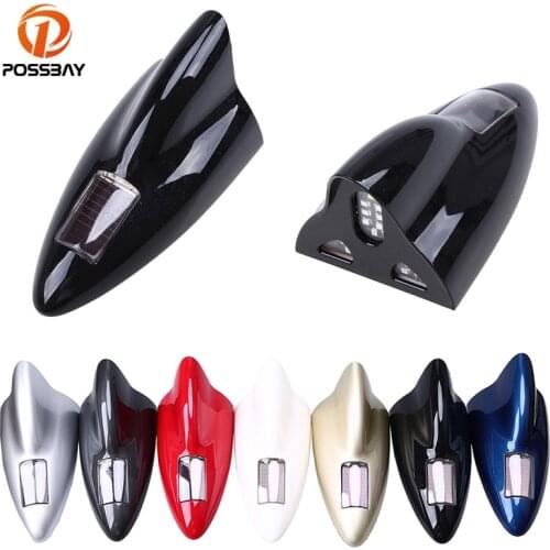 POSSBAY Shark Fin Antenna Car Warning Led Light With Controller FM Signal Amplifier Aerials Waterproof Piano Paint for BMW VW