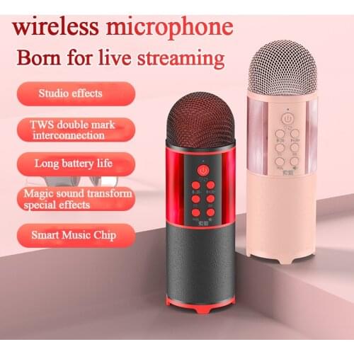 SOAIY wireless bluetooth microphone home hand-held singing voice changer dual microphone wireless interconnection karaoke mic