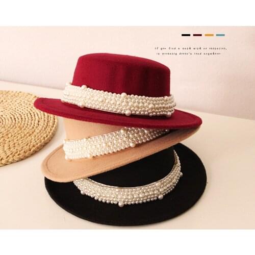 Pudcoco Children Kids Girls Vintage Bowler Hat Solid Color Wide Brim Pearl Cap Outfits 2-6Years