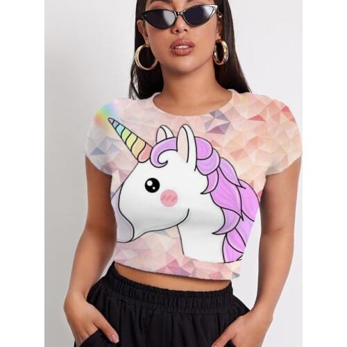 3d Tshirt Unicorn T shirt Women Rainbow Funny T shirts Animal Navel Bare Colorful Shirt Print Short Sleeve Hip Hop New Style