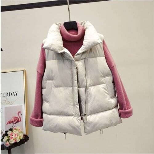 Korean Puffy Coat Short White Cotton Vest Women Thick Quilted Sleeveless Jacket Plus Size Cute Sweet Loose Winter Vest Female XL