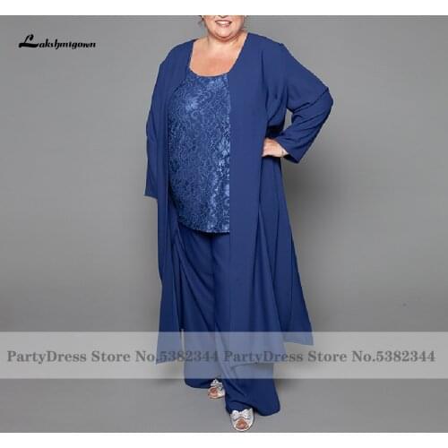 Lakshmigown Plus Size Women Evening Party Gowns Navy Blue Long Mother Of The Bride Pant Suits for Weddings 2020 Avondjurken