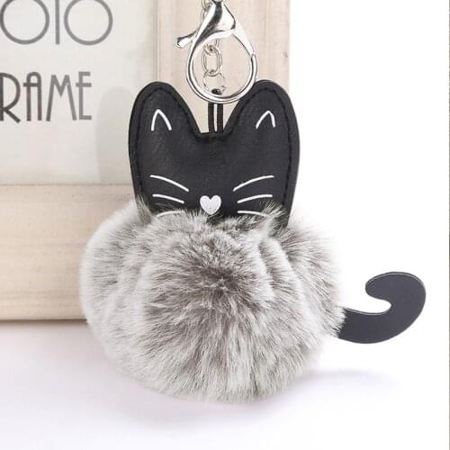 Cute Fur Ball Keychain Cat Soft Pompom Hair Ball Car Keychain Ladies Car Bag Accessories Key Ring Gift
