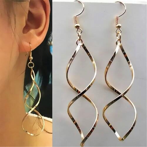 Fashion 2020 Simple Spiral Curved Long Drop Earrings for Women Wave Design Female Jewelry Party Wedding Earring