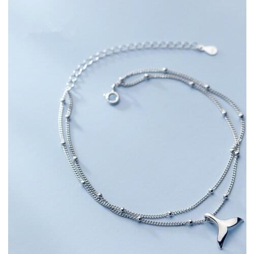 925 Sterling Silver Double Layer Mermaid Tail Charm Pendant Link Chain Anklet Party Jewelry For Women Jewelry sl356