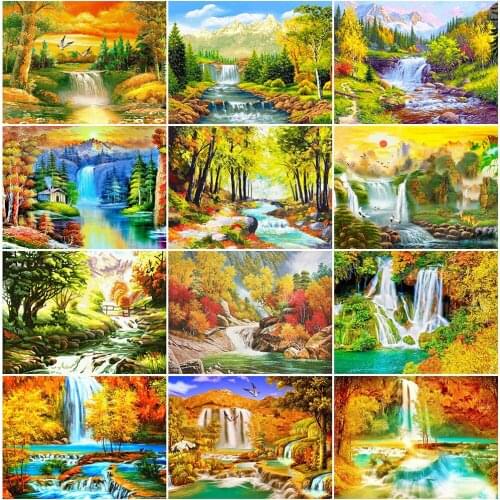 MomoArt Diamond Embroidery Mountain Full Square Diamond Painting Waterfall Cross Stitch Kits Mosaic Scenic Rhinestone Handicraft