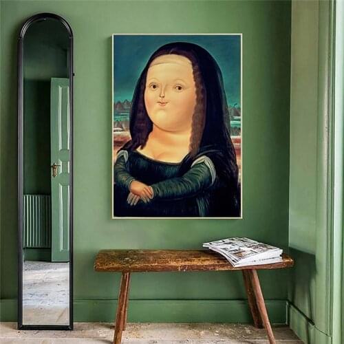 Cartoon Funny Mona Lisa Posters Famous Oil Paintings on Canvas Cute Mona Lisa Da Vinci Wall Art Pictures Living Room Wall Art