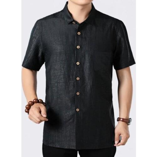 2020 Summer 100%Silk Men Short Sleeve Casual Shirt Male Social Loose Man Shirts High Quality Camisas Hombre 2026 KJ1949