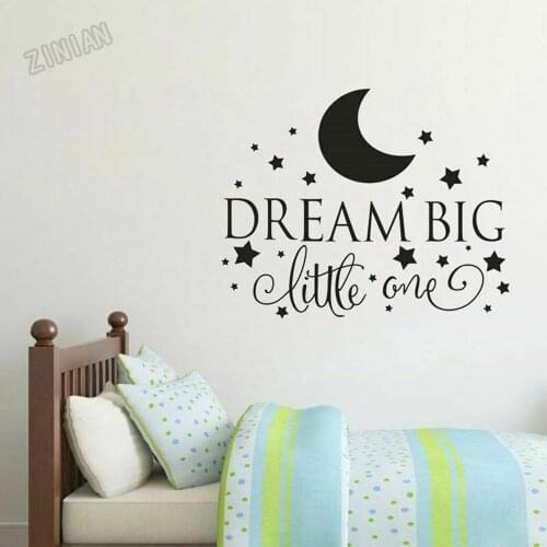 Dream Big Little One Quotes Wall Decal For Baby Bedroom Stars Wall Sticker Decor Nursery Girls Room Removable Window Decals Y064