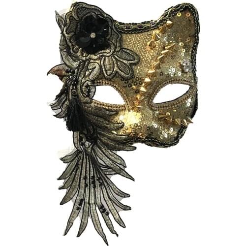 New Japanese Fox Mask Embroidery Lace Cat Half Face Mask Halloween Cosplay Animal Masks Ball Party Carnival Mask Accessories