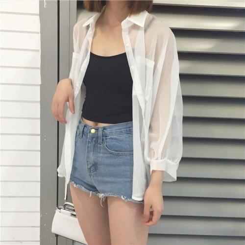 GOOHOJIO 2021 Spring Autumn New Sun Protection Women Shirt Fashion Button Up Shirt Women Blouse Long Sleeve Female Street Shirt