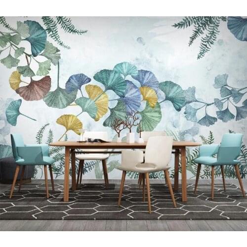 Custom Photo Wallpaper Modern minimalist plant ginkgo leaf hand drawn Backdrop Wallpaper 3d Home Decor Mural