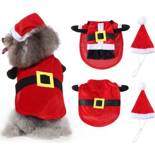 Dog Cat Christmas Santa Claus Costume Pet Costumes Suit With Cap Puppy Fleece Outfits Warm Coat Animal Festival Pet Supplies