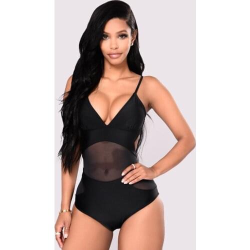 Sexy Black Mesh One Piece Swimsuit See Through Monokini Push Up Trikini Bodysuit Swimwear Bathing Suit Female Swimming Costumes