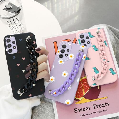 For Samsung Galaxy A52 A72 A32 Wrist Chain Bracelet Silicone Phone Case Funda For Samsung A 72 32 52 4G 5G Flower Cover Bumper