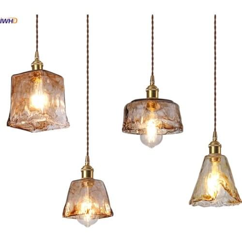 IWHD Nordic Style Glass Copper Pendant Lights Fixtures Dinning Living Room Light Loft Decor Retro Vintage Lamp Hanglamp Edison