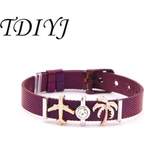 TDIYJ New Arrival Airplane Travel Beach Coconut Tree Stainless Steel Mesh Bracelet Women Jewelry Love Gift 1Set