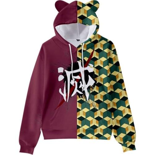 Demon Slayer Tanjiro Nezuko Hoodie Sweatshirt Men Women Korean Kpop Sweatshirts Boys Girls Streetwear Cat Ears Hoodies