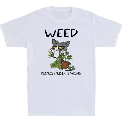 Black Cat Weed Because Murder Is Wrong Cat Lovers Gift Vintage Mens T-Shirt Tee