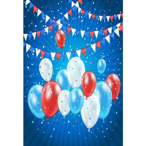 VinylBDS 5x7ft American Flag Backdrop Independence Day Background Blue Stripes Photography Backdrops Bunting Balloons Backdrops