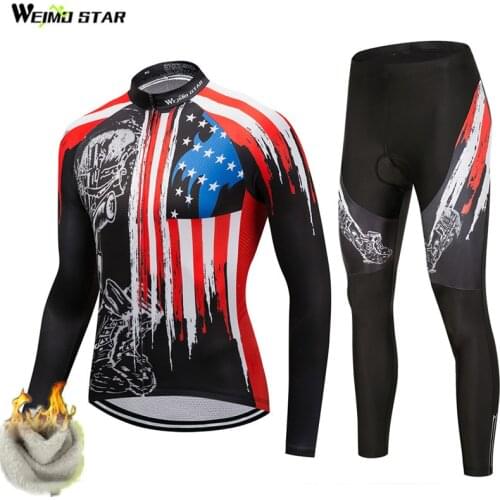 Weimostar Pro Team Cycling Jersey Set Winter Thermal Fleece Warm Cycling Clothing Windproof Autumn Bike Jersey Kit Bicycle Wear
