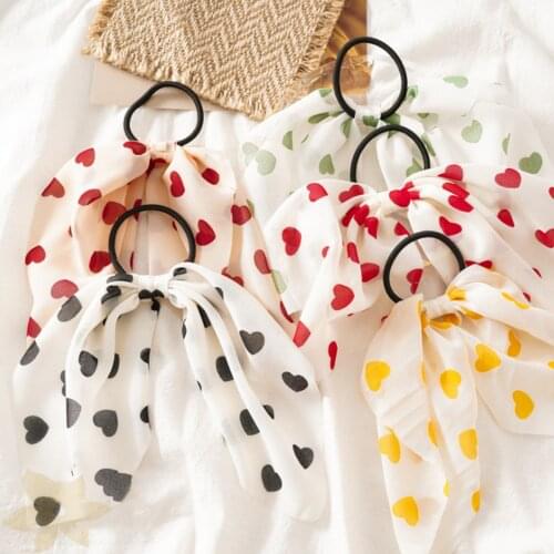 Love Printed Cotton Blend Women Hair Bow Ties Scrunchies Hair Ropes Ribbon Ponytail Scarf Hair Accessories Headdress HairBands