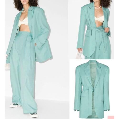 Fashion Mint Green Women Blazer Suits Slim Fit Mother of the Bride Tuxedos With Belt Prom Party Guest Wedding Wear 2 Pieces