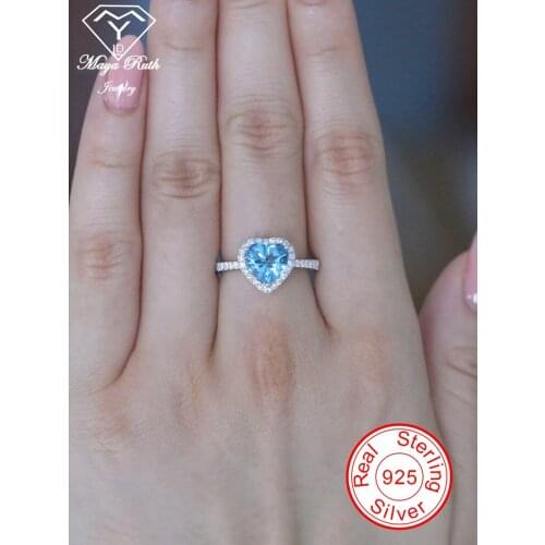 Natural Swiss Blue Topaz Real Echt 925 Sterling Silver Party Ring For Women Gemstone Heart Shape Female Lover Aesthetic Gifts