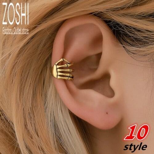 1pc Fashion Bronze Color Skull Hand Claws Clip Ear Cuffs Earrings for Women Climbers No Piercing Fake Cartilage Earring Punk