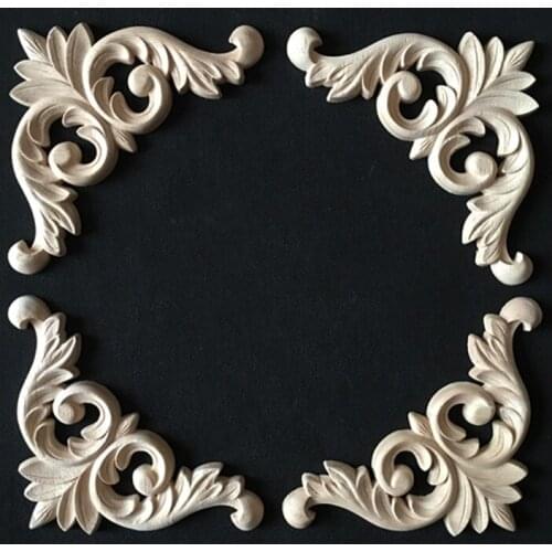 1PC New Floral Wood Carved Decal Corner Appliques Frame Wall Doors Furniture Woodcarving Decorative Wooden Figurines Crafts