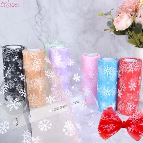 15cmX10yards Snowflake Glitter Flocking Snow Tulle Roll Organza Fabric Tutu Skirt Wedding Gift Party Supplies Xmas Decoration