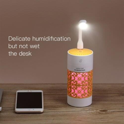 250ml Capacity Air Humidifier Home Car Hollow Carving Ultra-quiet Multi-purpose Fan Night Light Car Accessories