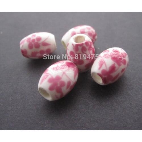 28Pieces Oval Ceramic Beads 10.4mm*8mm Pink Blossom for jewelry making