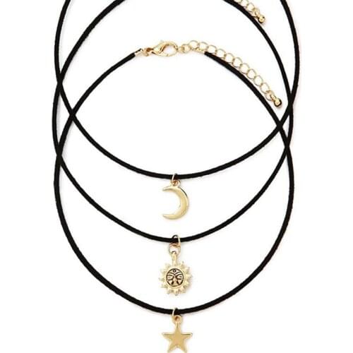 3 / set) moon stars retro simple wild necklace short sweater chain pendant necklace female tide