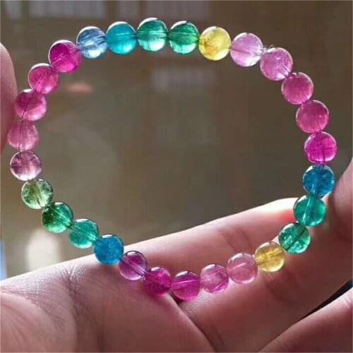 6.8mm Genuine Colorful Natural Tourmaline Gems Crystal Transparent Round Bead Stretch Women Bracelet AAAAA