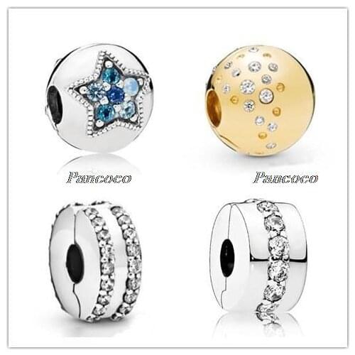925 Sterling Silver Charm Double Lined Pave Clip Charm Beads Fit Women Pandora Bracelet & Necklace Jewelry