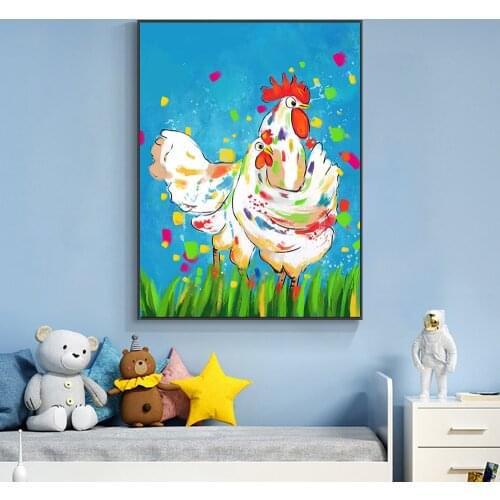 Abstract Colorful Cock Oil Painting On Canvas 100% Hand Painted Nordic Animal Canvas Wall Art For Kids Room Home Decoration