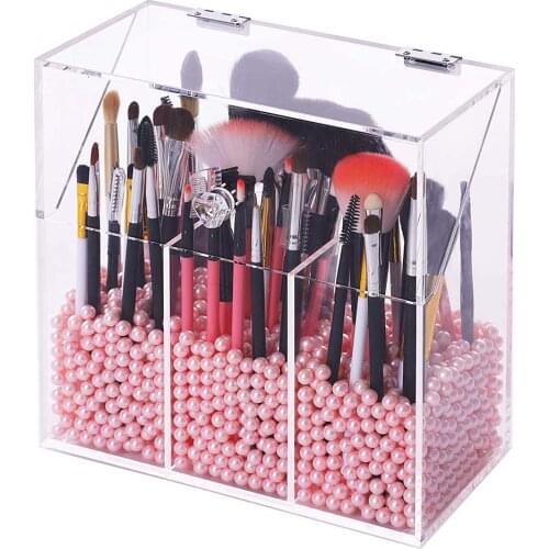 Acrylic Cosmetic Storage Box Multi-grid Dustproof Makeup Brush Container Pearls Box Brush Accessory Organizer Box with Cover