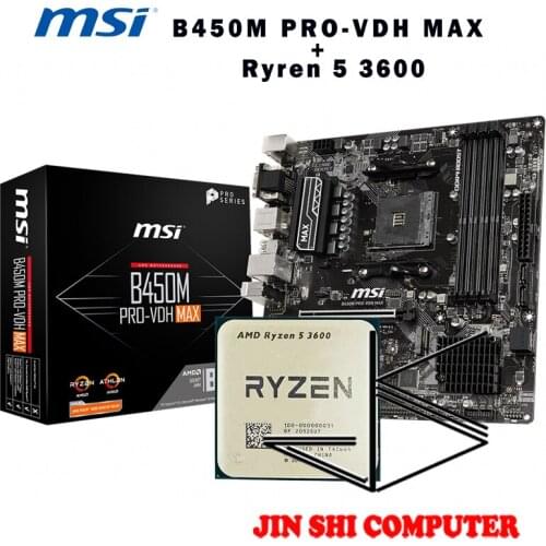 AMD Ryzen 5 3600 R5 3600 CPU + MSI B450M PRO-VDH MAX Motherboard Set meal Socket AM4 New / no fan