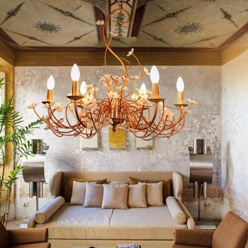 American country garden living room creative dining room bedroom European style iron art simple flower pendant lamp LP878
