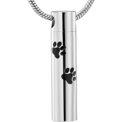 Cylinder Pet Urn Keepsake Jewelry Dog Cat Memorial Urn Pendant Stainless Steel Pet Paw Urn Necklace for Animal Ashes Holder